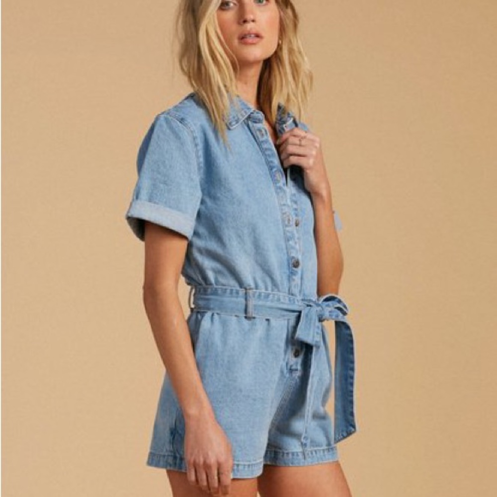 Billabong x Salty Blonde Date Nite Denim Romper Medium